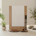 Beige wooden desk whiteboard with marker holder and coaster on a desk - سبورة مكتب خشب بيج مع حامل ماركر وكوستر