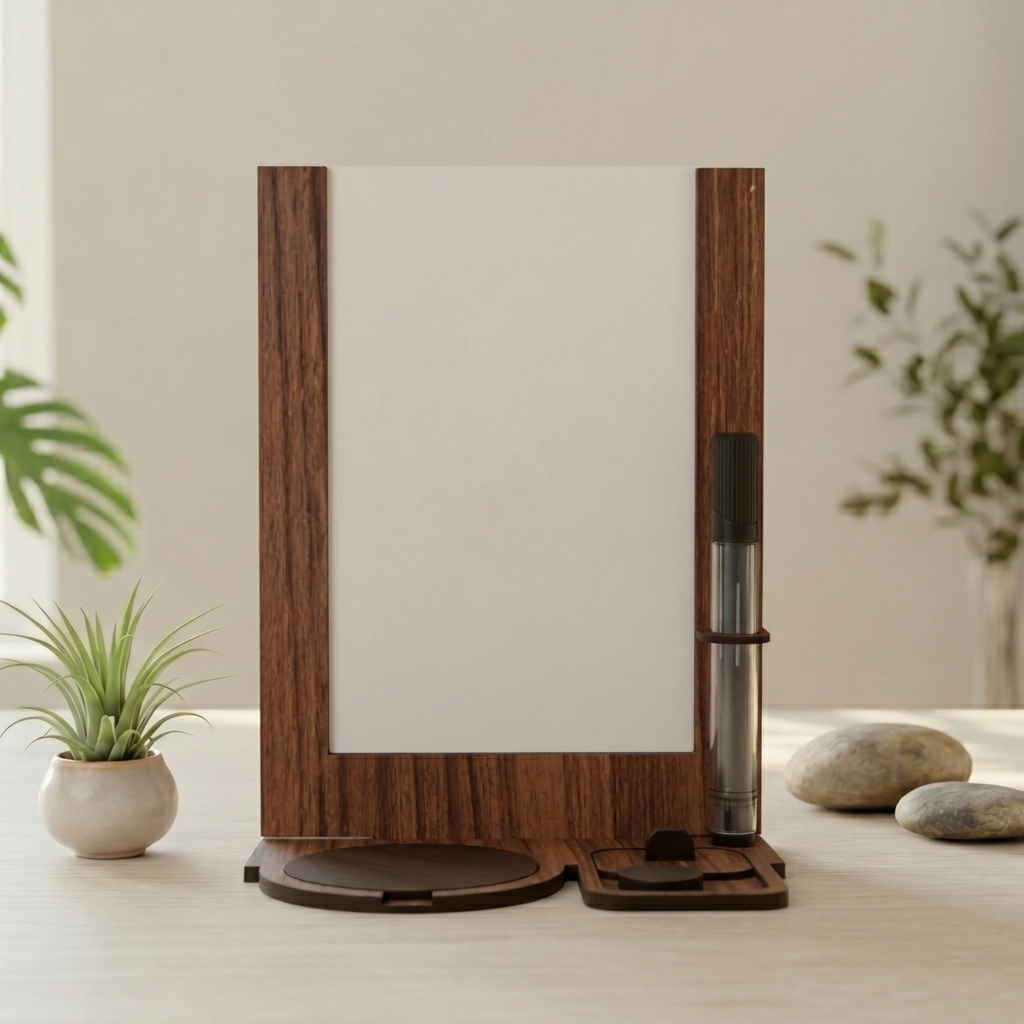 Brown wooden desk whiteboard and to-do list organizer with marker holder - سبورة مكتب خشب بني وقائمة مهام